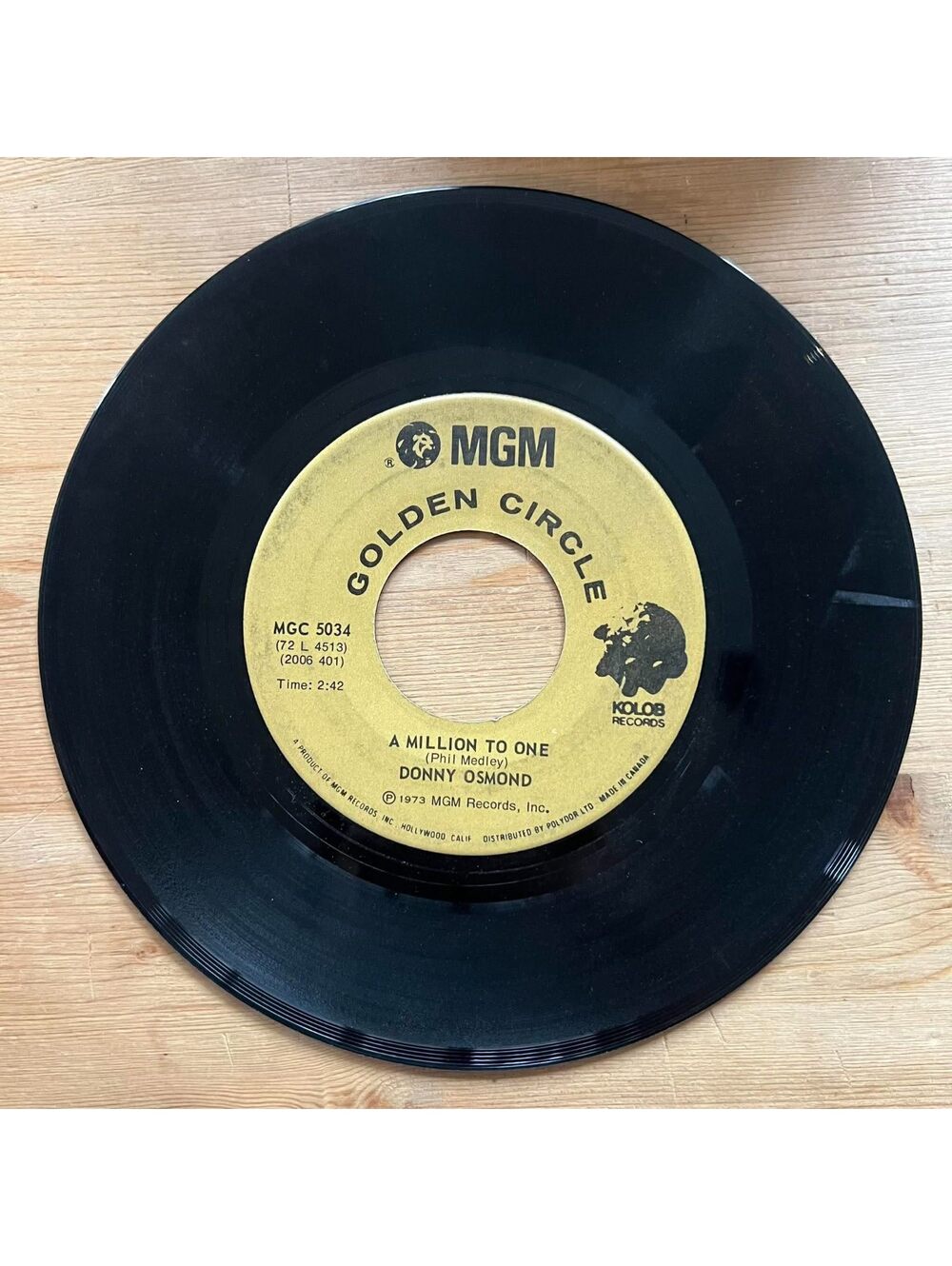 Donny Osmond - A Million to One/The Twelfth of Never 45rpm VG+ R13